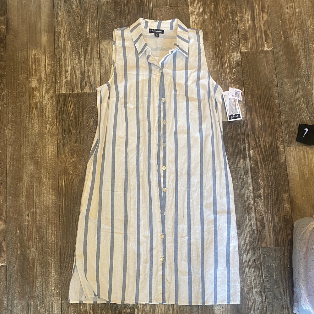 Blue and Cream Striped Midi Dress